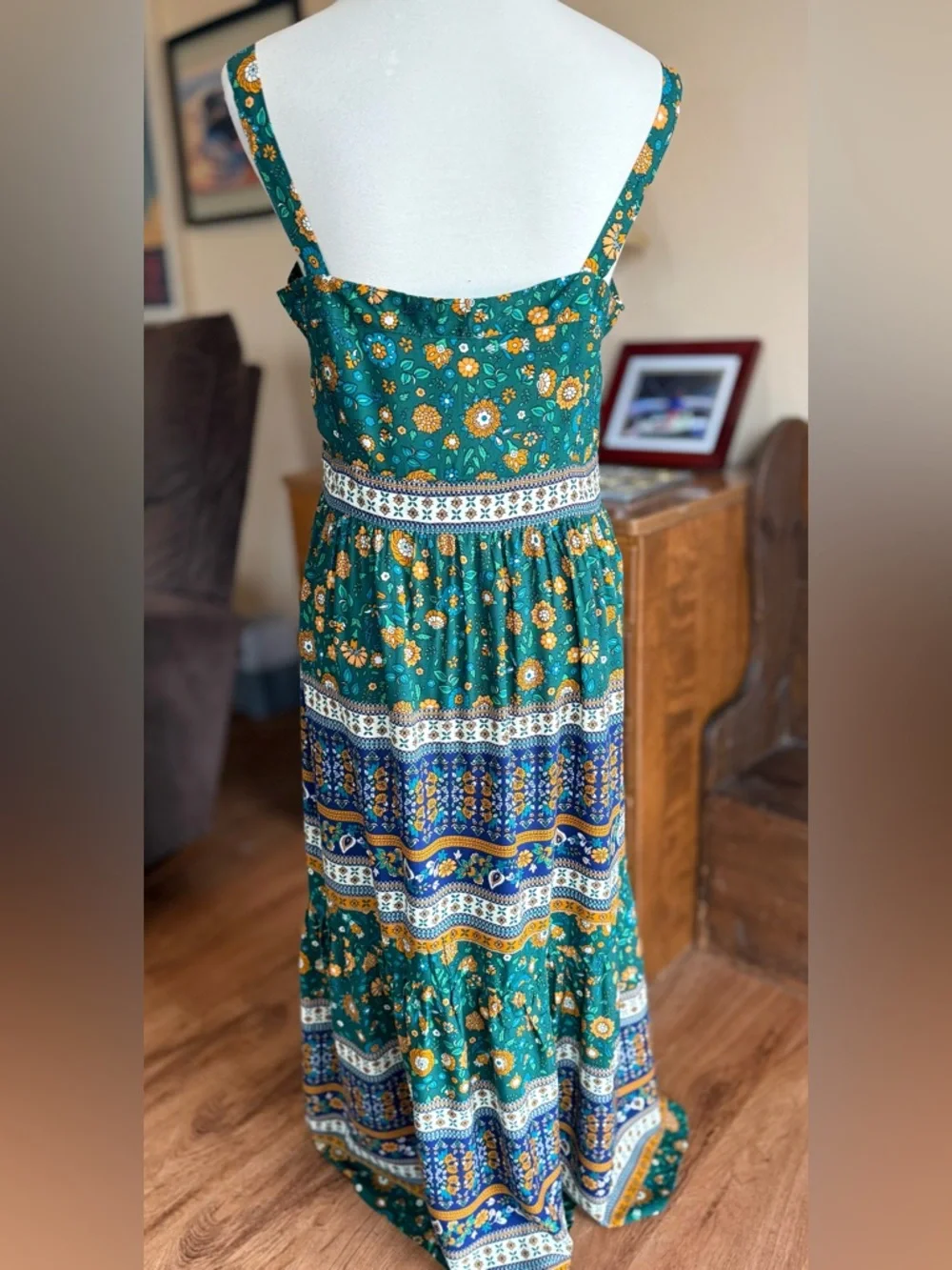 NWT Umgee Green and Blue Patterned Maxi Dress - Picture 7 of 11